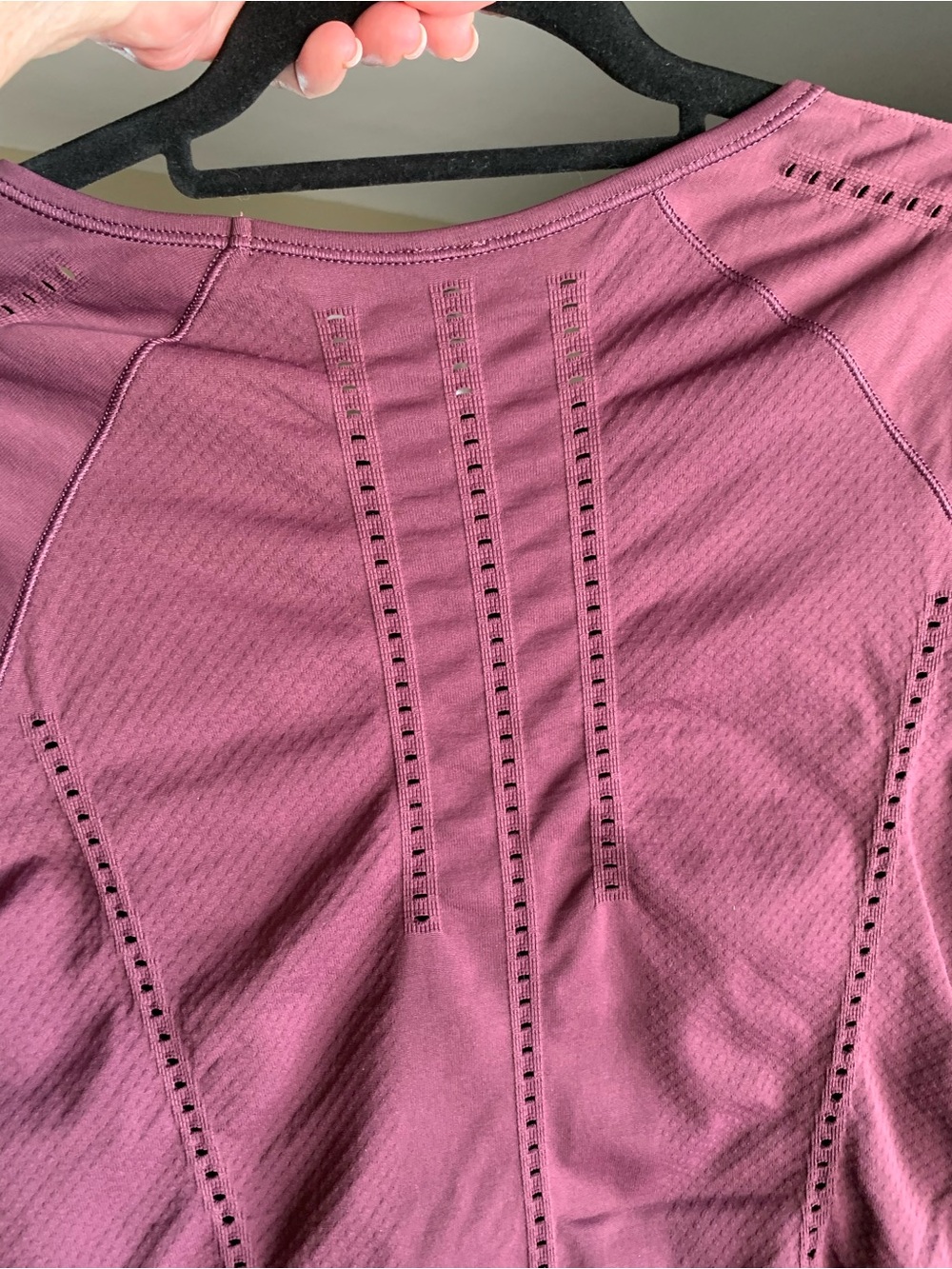 Athleta Deep Plum Long-Sleeve Perforated Crew Top - Picture 11 of 12